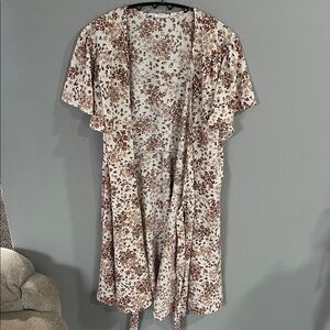 Ripe Brown Floral Midi Wrap Around Dress Large